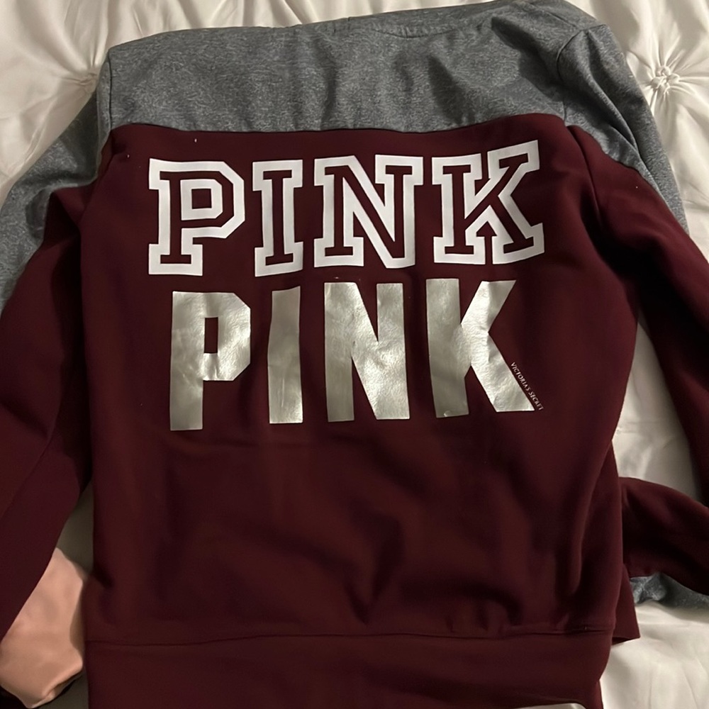 Pink hoodie.